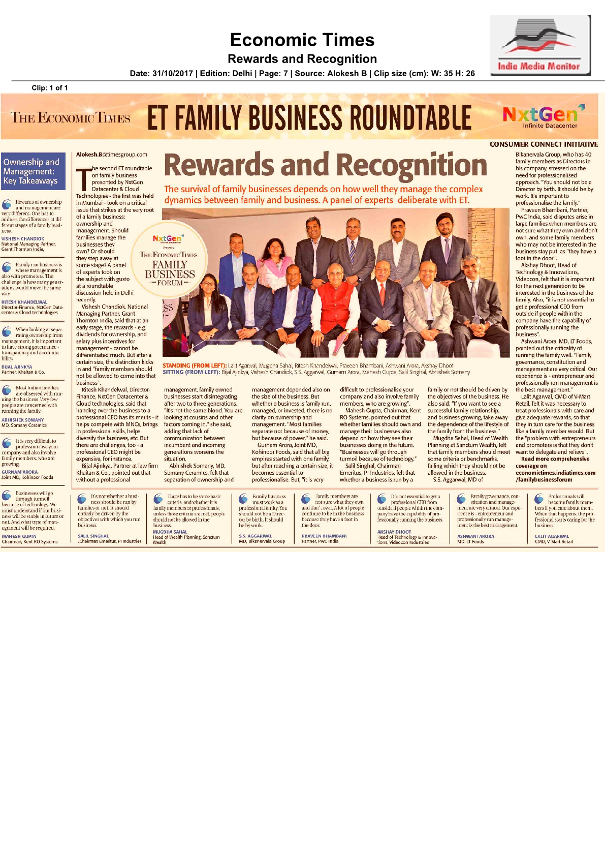 Glad to attend Economic Times Family Business Round table NxtGen Family Business Forum. Thanks for the rewards and recognition